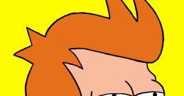 Philip J. Fry's iconic hairstyle and expression against a bright yellow background, showcasing his quirky personality.