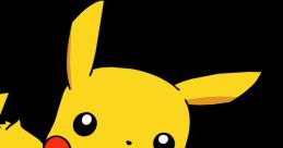 Cheerful Pikachu with bright yellow fur and happy expression, featuring iconic ears and red cheeks against a black background.