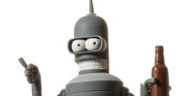 Bender, the iconic animated robot, raising a beer in one hand and a cigar in the other, showcasing his quirky personality.