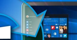 Windows Start Menu displayed on a laptop screen, showcasing apps and features in a vibrant blue background.