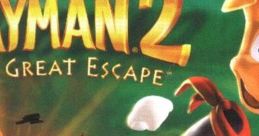 Rayman 2: The Great Escape cover art featuring Rayman amidst flying eggs, showcasing Nintendo 64 classic gameplay.