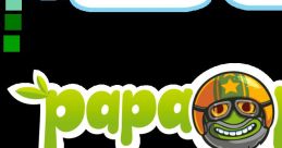 Colorful logo of Papa Pear Saga with a playful green background, featuring clouds and a vibrant orange square. Fun mobile game effects!