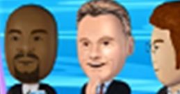 Characters from "Wheel of Fortune" Wii game, featuring announcers and vibrant game show elements in a fun atmosphere.