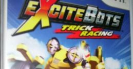 Excitebots: Trick Racing cover art featuring a vibrant robot racing scene with whimsical vehicles and dynamic action.