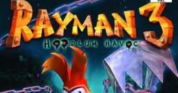 Rayman 3: Hoodlum Havoc on PlayStation 2 features Rayman in a vibrant, colorful adventure with engaging effects.