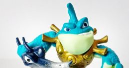 Rip Tide from Skylanders Trap Team, showcasing blue and gold design, holds a sword on a water-like base.