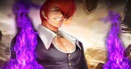 Iori Yagami unleashes purple flames, showcasing his powerful style in The King of Fighters: All Star - Voices (Mobile).