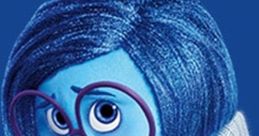 Sadness from Inside Out, portrayed with blue skin, glasses, and a cozy sweater, conveying deep emotion and character depth.