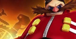 Eggman from Sonic Rivals, showcasing his iconic red outfit and mischievous expression against a fiery background.