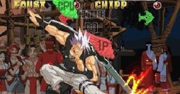 Chipp and Faust in an intense battle in Guilty Gear Isuka on Xbox, showcasing dynamic fighting moves and vibrant graphics.