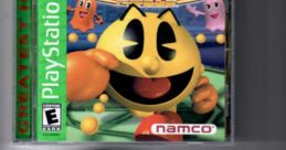 Pac-Man World for PlayStation cover art featuring Pac-Man and colorful ghosts, showcasing retro gaming nostalgia and fun.