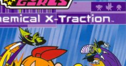 Bubbles and Powerpuff Girls in action on the cover of "Chemical X-Traction" for PlayStation, featuring playful cartoon style.