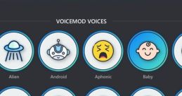 Voicemod voice options showcase diverse sound effects including Alien, Android, Baby, Cop, and Crazy for creative audio customization.