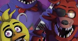 FNAF characters Freddy, Chica, Foxy, and Bonnie pose together, showcasing their playful side in vibrant colors and details.