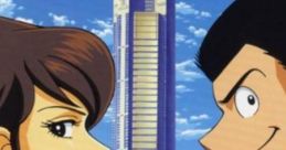 Lupin III characters featured on the cover of "LUPIN THE HYPER GROOVE 'BEST' OST" video game, set against a city backdrop.