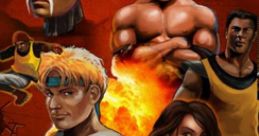 Iconic characters from Streets of Rage Remake surround a fiery background, showcasing action-packed gameplay and retro style.