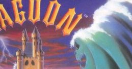 Cover art for the Super Nintendo game "Lagoon," featuring a castle and a wave, embodying classic fantasy adventure themes.