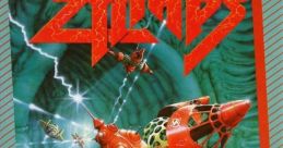 Cover art of Zylabs video game featuring vibrant red spaceship designs and an abstract green background.