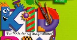 Kid Pix Studio Deluxe box art featuring colorful graphics, tools for art and animation, designed for kids' creativity.