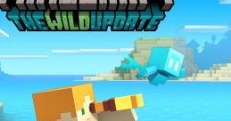 Minecraft character navigating a boat, showcasing vibrant ocean scenery and a playful glow squid from The Wild Update.