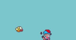 Boyfriend from Friday Night Funkin' stands atop a green pipe, while a flappy bird approaches in this FlappyFunk mod scene.