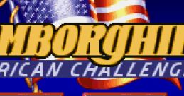 Lamborghini American Challenge title screen highlighting options and gameplay modes in a retro video game setting.