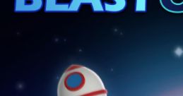 Rocket launching into space with vibrant colors for "Blast Off Original" video game soundtrack promotion.