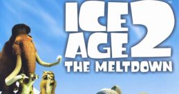 Cover art for Ice Age 2: The Meltdown video game featuring Scrat, Sid, and friends on a snowy landscape.