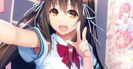 Cheerful character taking a selfie, promoting Momoiro Closet Original Soundtrack, featuring vibrant anime elements.