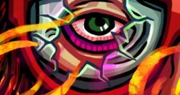 Colorful artwork featuring a striking eye and vibrant graphics from Hotline Miami 2: Wrong Number, showcasing its iconic style.