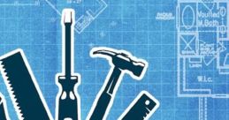 House Flipper logo with tools on blueprint background; soundtrack by Draco Nared for the popular house renovation game.