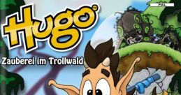 Hugo, the playful character from "Hugo: Magic in the Trollwoods," explores a vibrant forest setting in this PS2 game cover.