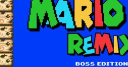 Colorful title screen of "Mario Remix: Boss Edition," featuring gameplay options and classic retro design elements.