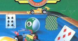 Colorful Micro Machines (Unlicensed) video game cover featuring race cars, playing cards, and pool balls in a fun miniaturized setting.