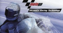 MotoGP Ultimate Racing Technology video game cover featuring a motorcycle and racer in dynamic racing action.