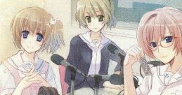 Three characters from Nurse Love Syndrome at a table with microphones, promoting the official soundtrack of the game.