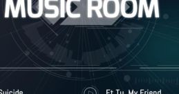 Music room interface featuring tracks from Quantum Suicide, showcasing immersive audio experience for gamers.