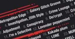 Tracklist for "The 25th Ward: The Silver Case" soundtrack featuring unique song titles and styles.