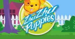 Colorful ZhuZhu Puppies game screen featuring a playful puppy and a "Touch to Start" button, inviting players to begin.