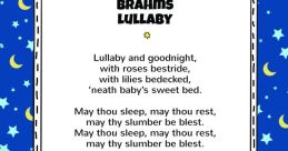 Brahms' Lullaby lyrics on a starry background, perfect for a soothing Pop Lullaby song generator with voice.