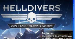 Helldivers Super-Earth Ultimate Edition PS4 cover featuring intense alien combat, expansions, and bonus weapons featured.