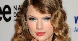 Taylor Swift with glamorous makeup and a red dress, showcasing her elegant style at a prominent event.