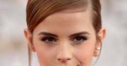 Emma Watson showcasing a chic look with elegant makeup and a statement red dress, exuding confidence at an event.