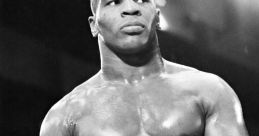 Mike Tyson in the boxing ring, showcasing his powerful physique and intensity before a match, capturing his athletic prowess.