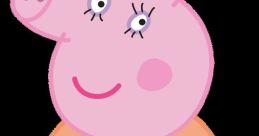 Mummy Pig, a cheerful cartoon character with a pink face and orange dress, welcomes fun and adventure.