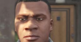 Franklin Clinton in a plaid shirt, showcasing detailed character design from the game, with a focused expression.