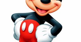 Mickey Mouse standing confidently with a big smile, wearing red shorts and yellow shoes, embodying classic cartoon charm.