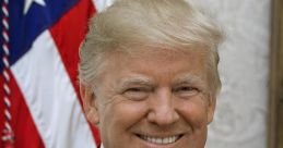 Smiling Donald Trump in a suit, with an American flag backdrop, showcasing an official portrait.