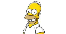 Homer Simpson, the iconic yellow cartoon character, smiling in his classic white shirt and blue pants.