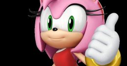 Amy Rose giving a thumbs up, wearing a red dress and iconic boots, showcasing her energetic personality from the Sonic franchise.